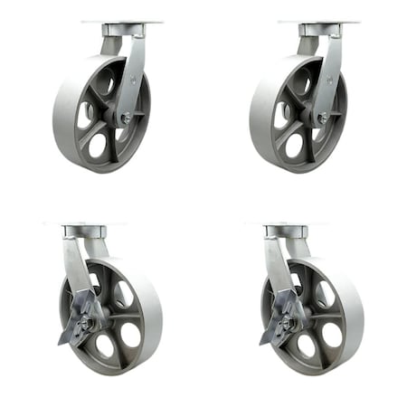 Service Caster 12'' Heavy Duty Semi Steel Cast Iron Wheel Swivel Caster Set with 2 Brakes, 4PK CRAN-SCC-KP92S1230-SSR-2-SLB-2